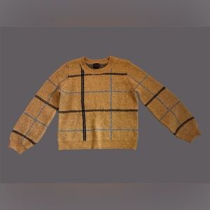 Chic Tan Checkered Crewneck Sweater